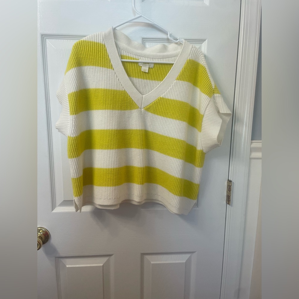 Anthropologie Maeve Striped Knit Top in Yellow and White